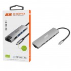 Хаб 2E USB-С > 2хUSB-A 2.0/USB-A 3.0/USB-C PD/HDMI/Ethernet, 0.15м, сірий