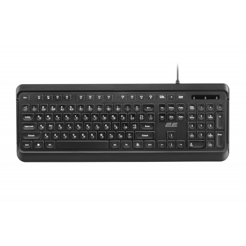 2E Клавіатура мембранна KS120 104key, USB-A, EN/UK/RU, White LED, чорний