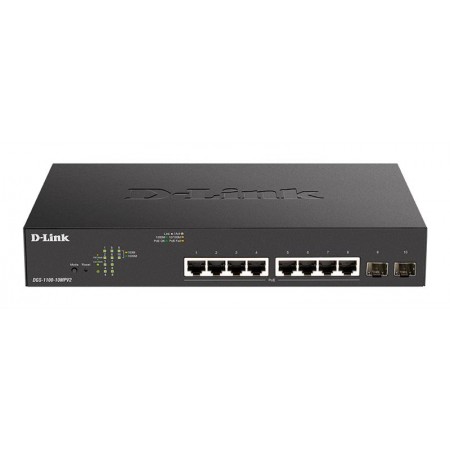 D-Link Комутатор DGS-1100-10MPV2 8xGE PoE 2xSFP, 130Вт, Easy