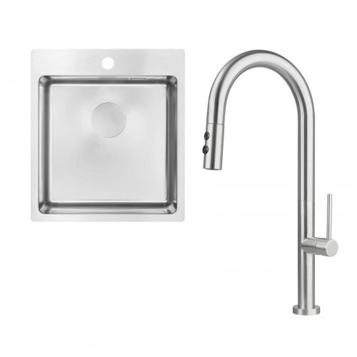 Deante Набір для кухні Olfato стальна мийка ZPO_010A + зміш. BQO_F72M, матова сталь