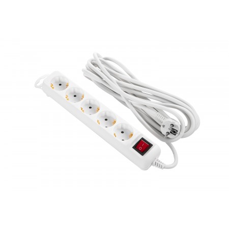 2E Мережевий подовжувач 5XSchuko з вимикачем, 3G*1.5мм, 5м, 