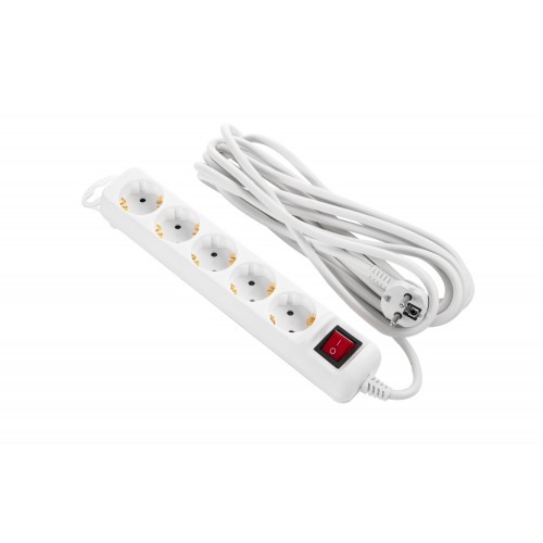 2E Мережевий подовжувач 5XSchuko з вимикачем, 3G*1.5мм, 5м, white