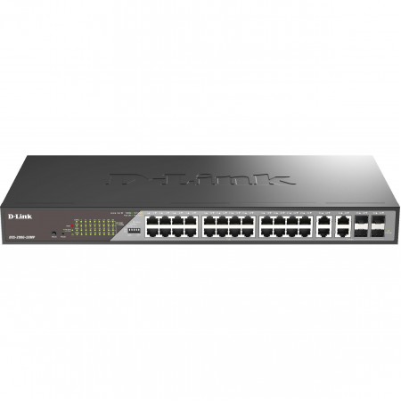 D-Link Комутатор DSS-200G-28MPP 24xGE PoE, 4xSFP/GE, 518Вт, 