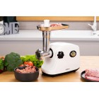 ARDESTO М'ясорубка, 1600Вт, 1.6кг/хв, 3 решітки, насадка для ковбас, кеббе, пластик, білий