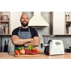 ARDESTO М'ясорубка, 1800Вт, продук.-2кг/хв, 3 решітки + для ковб., кеббе, насадка для томатів, пластик, біло-сріблястий