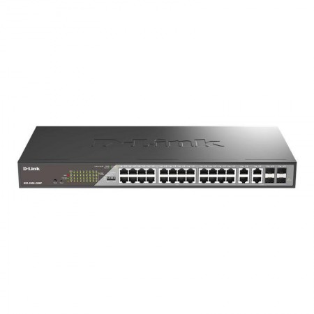 D-Link Комутатор DSS-200G-28MP 24xGE PoE, 4xSFP/GE, 370W, Не
