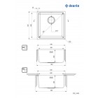 Deante Мийка кухонна Egeria, нерж.сталь, квадрат, без крила, 440х440х200мм, чаша - 1, врізна+накладна, нерж Deante Мийка кухонна Egeria, нерж.сталь, квадрат, без крила, 440х440х200мм, чаша - 1, врізна+накладна, нерж