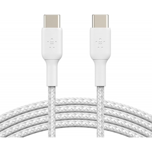 Belkin Кабель USB-C > USB-C заряджання/синхронізації 2м, 60Вт, Type-C, плетений, білий