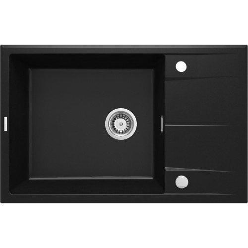 Deante Мийка кухонна Eridan, граніт, прямокут., з крилом, 780х500х210мм, чаша - 1, накладна, чорний