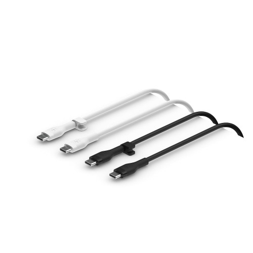 Belkin Кабель USB-C > USB-C заряджання/синхронізації 1м, 60Вт, Type-C, силіконовий з кліпсою (2 Pack) чорний/білий