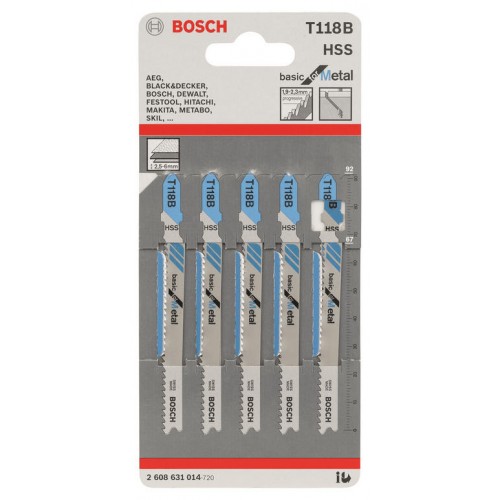 Bosch Полотно пиляльне для електролобзика по металу T 118 B, 1.9-2.3х92мм, 5шт Bosch Полотно пиляльне для електролобзика по металу T 118 B, 1.9-2.3х92мм, 5шт