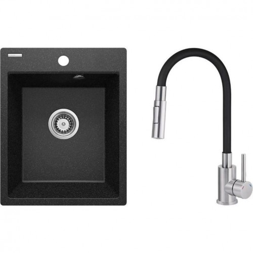 Deante Набір для кухні Corio, гранітна мийка ZRC_2103 + зміш. BOC_B740, графіт