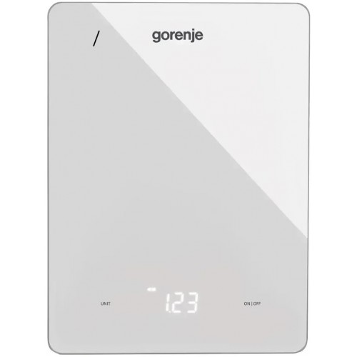 Gorenje Ваги кухонні, 10кг, AAAx3 в комплекті, дисплей, скло, білий
