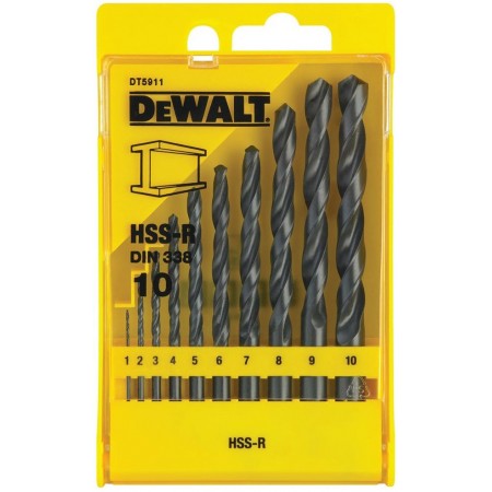 Набір свердел по металу DeWalt HSS-R, 10 шт, 1-10мм, кейс Набір свердел по металу DeWalt HSS-R, 10 шт, 1-10мм, кейс