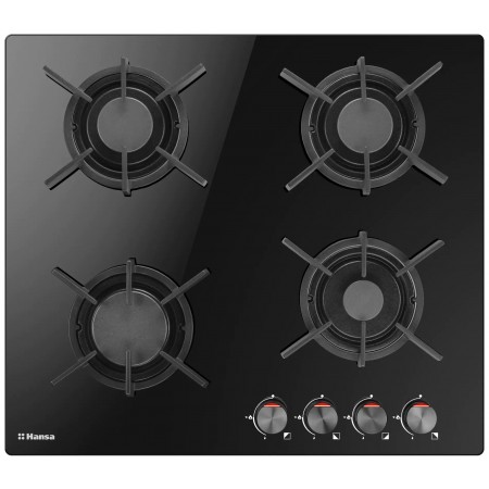 Варильна поверхня Hansa газова на склі, 60см, чавун, чорний