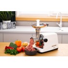 ARDESTO М'ясорубка, 1750Вт, продук.-2 кг/хв, 3 решітки + для ковб., кеббе, 4 терки,насадка для томатів, пластик, біло-сріблястий