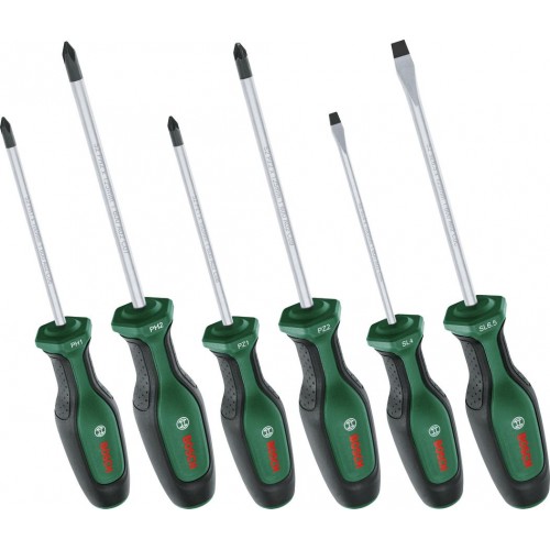 Bosch Викрутки набір 6шт, SL 4, 6.5 мм, PH1х100 мм, PH2х125 мм, PZ1х100 мм, PZ2х125 мм Bosch Викрутки набір 6шт, SL 4, 6.5 мм, PH1х100 мм, PH2х125 мм, PZ1х100 мм, PZ2х125 мм