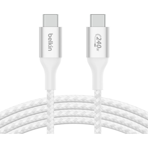 Кабель USB-C > USB-C заряджання/синхронізації Belkin 1м, 240Вт, Type-C, плетений, білий