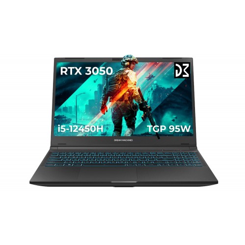 Dream Machines Ноутбук RG3050-15 15.6FHD IPS, Intel i5-12450H, 16GB, F1TB, NVD3050-4, DOS, чорний