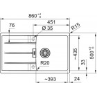 Мийка кухонна Franke Centro, фраграніт, прямокутник, з крилом, 860х500х200мм, чаша - 1, накладна, CNG 611-86, онікс