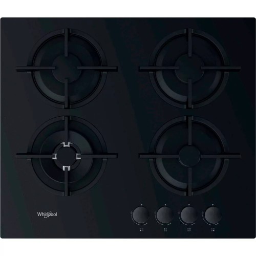 Whirlpool Варильна поверхня газова на склі, 60см, чавун, конфорка з подвійним рядом полум'я, чорний