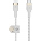 Belkin Кабель USB-C > USB-C заряджання/синхронізації 2м, 60Вт, Type-C, плетений, силіконовий, з ремінцем на магніті, білий