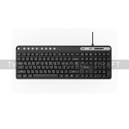Клавіатура мембранна 2E KS1100 104key, 2xUSB HUB, USB-A, EN/