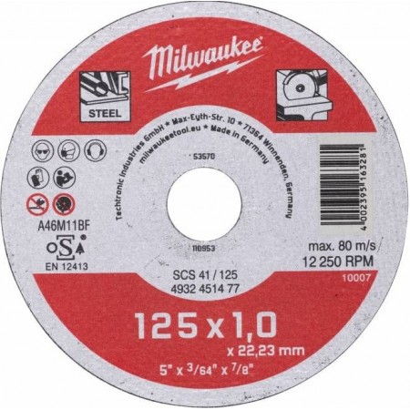 Milwaukee Диск відрізний по металу, 125х1х22.2мм