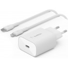 Belkin Зарядний пристрій мережевий 25Вт USB-С PD PPS, кабель USB-С > Lightning, 1м, PVC, білий