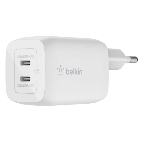 Belkin Зарядний пристрій мережевий 65Вт 2хUSB-С GAN PD PPS, білий Belkin Зарядний пристрій мережевий 65Вт 2хUSB-С GAN PD PPS, білий