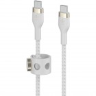 Belkin Кабель USB-C > USB-C заряджання/синхронізації 2м, 60Вт, Type-C, плетений, силіконовий, з ремінцем на магніті, білий