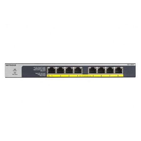 NETGEAR Комутатор GS108LP 8xGE PoE+ (60Вт), FlexPoE, некеров