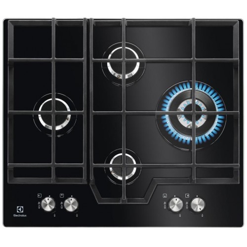 Electrolux Варильна поверхня газова на склі, 60см, чавун, чорний Electrolux Варильна поверхня газова на склі, 60см, чавун, чорний