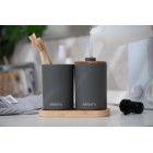 Набір для ванної кмінати Ardesto Minimalism 360мл, 3 предмети, поліпропілен, бамбук, сірий темний Набір для ванної кмінати Ardesto Minimalism 360мл, 3 предмети, поліпропілен, бамбук, сірий темний