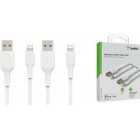 Belkin Кабель USB-A > Lightning заряджання/синхронізації 1м, 12Вт, PVC, (2 Pack), білий