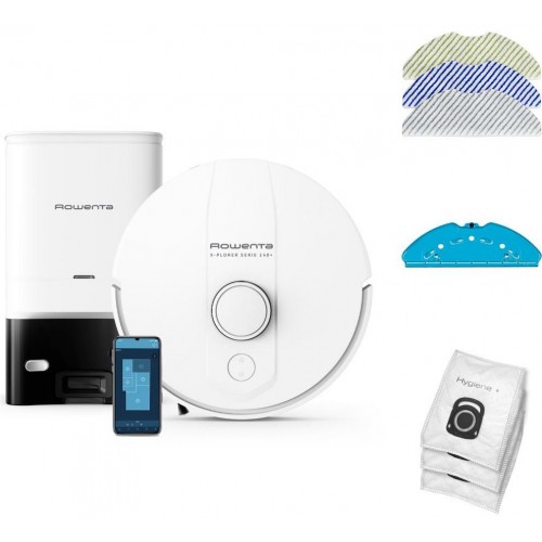 Rowenta Робот-пилосос миючий X-Plorer Serie 140+ Total Care, 5000ПаВт, h=9.5см, 0.29л, конт пил -0.28л, вода - вологе прибирання, автон. робота до 120хв, самоочистка, білий