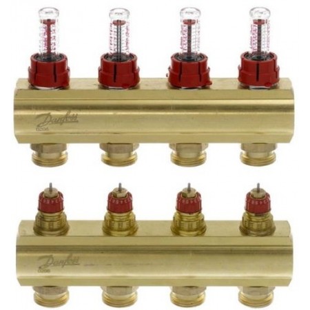 Danfoss Колектор FHF 4 + 4 з ротаметрами, латунний