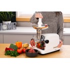 ARDESTO М'ясорубка, 1750Вт, продук.-2 кг/хв, 3 решітки + для ковб., кеббе, 4 терки,насадка для томатів, пластик, біло-сріблястий