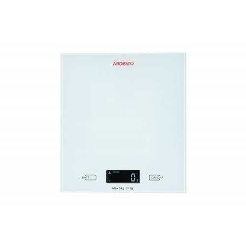 ARDESTO Ваги кухонні, 5кг, 2хААА в комплекті, скло, білий
