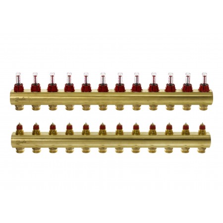 Danfoss Колектор FHF 12+12 з ротаметрами, латунний