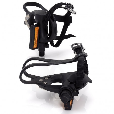 Педалі контактні XLC PD-R01, 392 гр, чорні, з ремінцями і ту