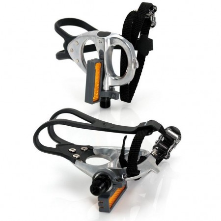 Педалі контактні XLC PD-R02, 420 гр, сріблясті, з ремінцями 