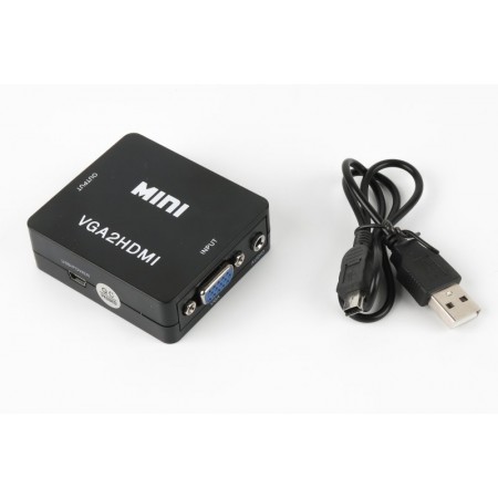 Конвертер Mini, VGA2HDMI,  ВХІД VGA(мама) ВИХІД HDMI(мама), 